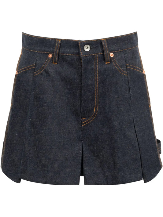 Pleated Denim Shorts