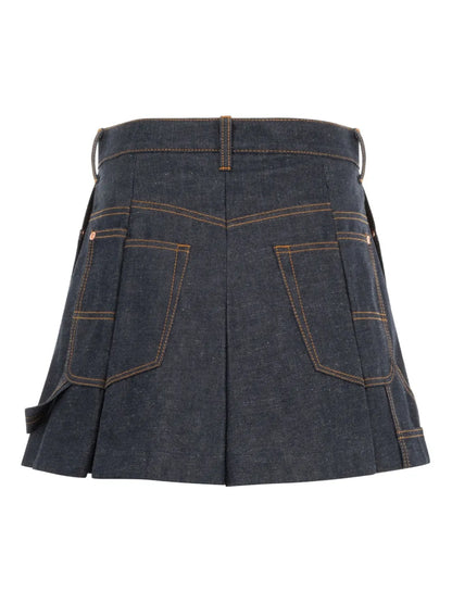 Pleated Denim Shorts