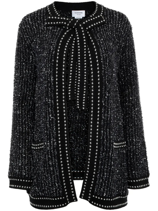 Tweed-Detail Open Cardigan