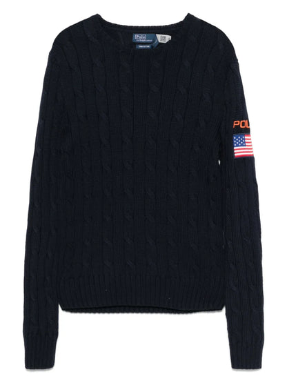 Flag-Patch Cable-Knit Sweater