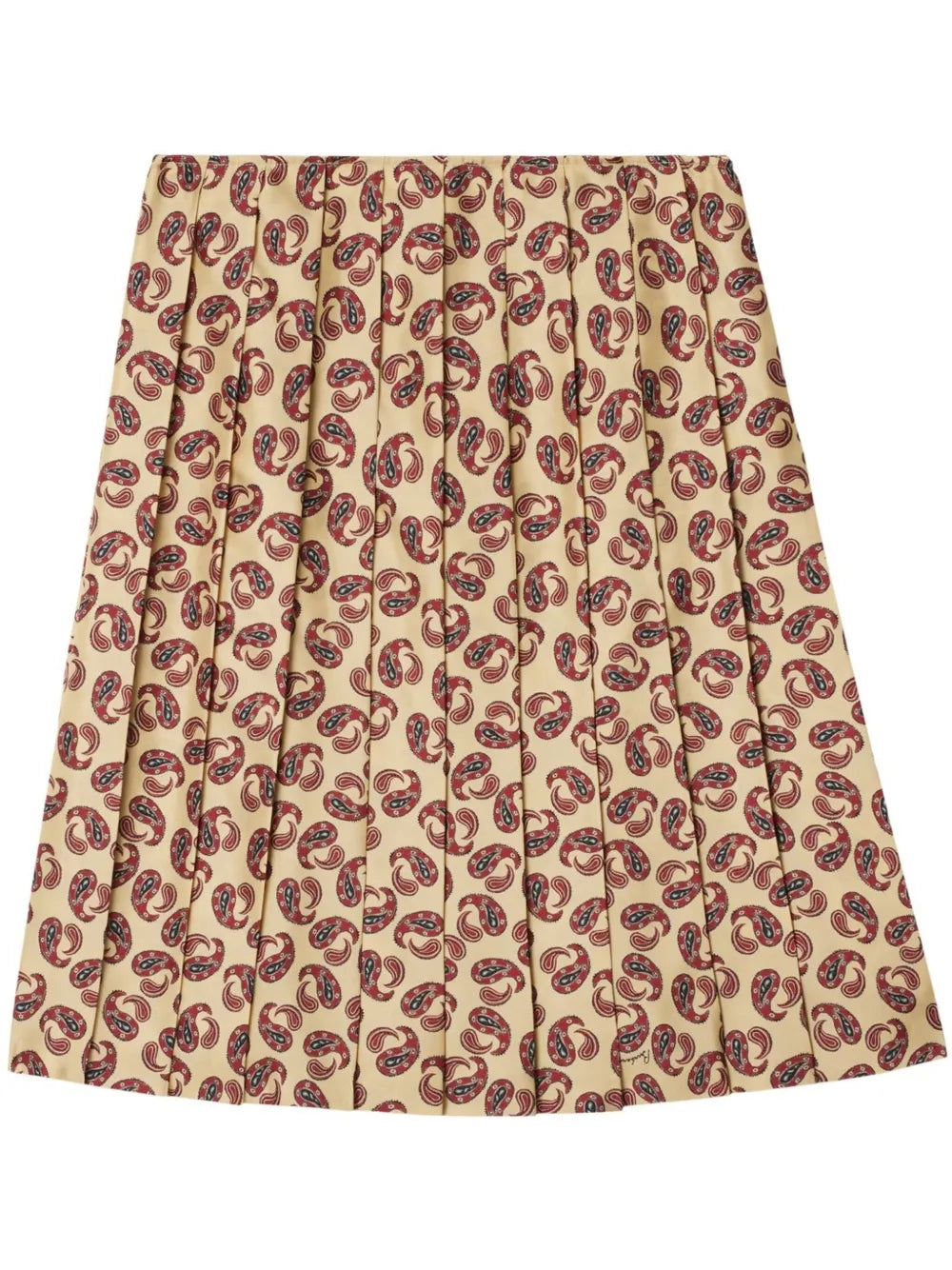 Paisley-Print Silk Pleated Midi Skirt