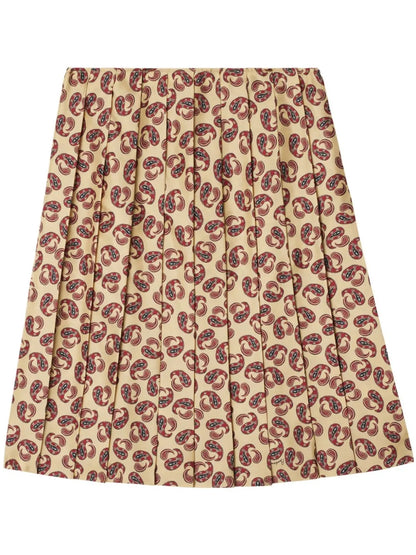 Paisley-Print Silk Pleated Midi Skirt