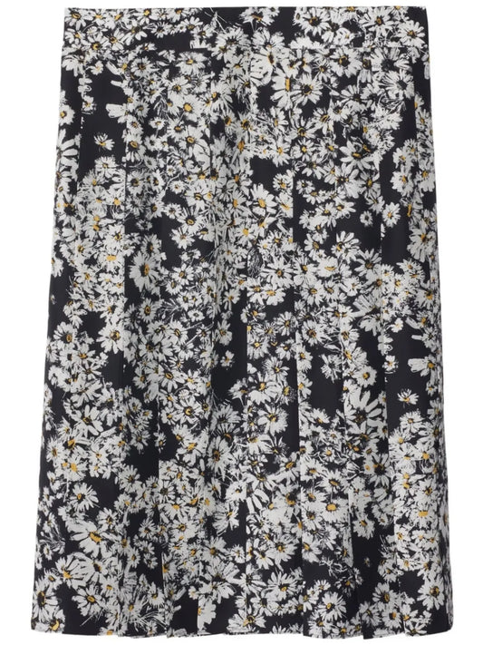 Pleated Floral-Print Skirt