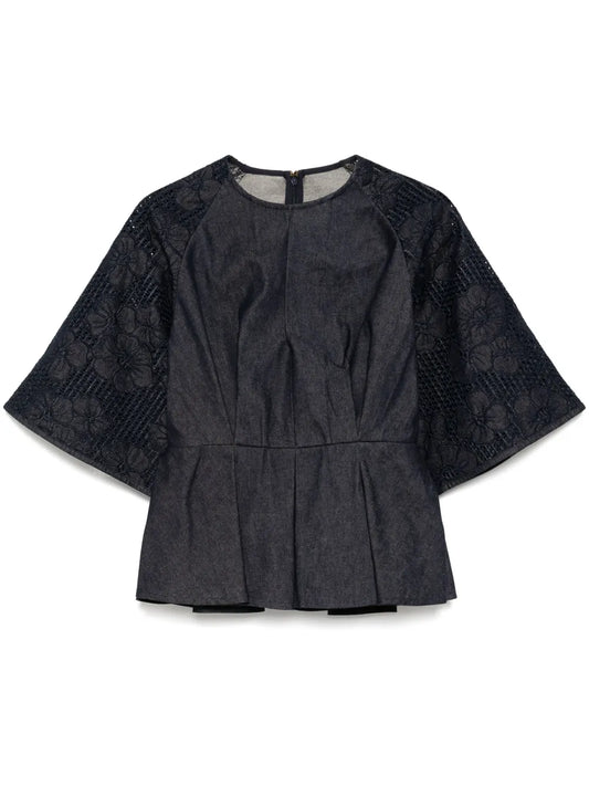 Denim Embroidered Top