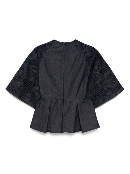 Denim Embroidered Top