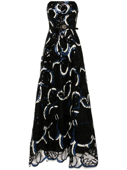 Embroidered Strapless Gown