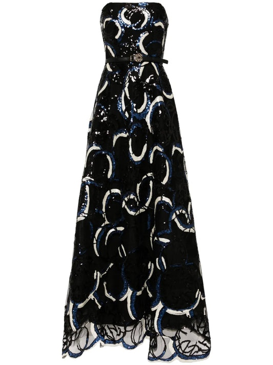 Embroidered Strapless Gown