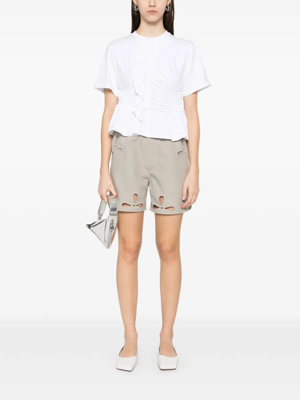 Petal-Embroidered Cut-Out Shorts
