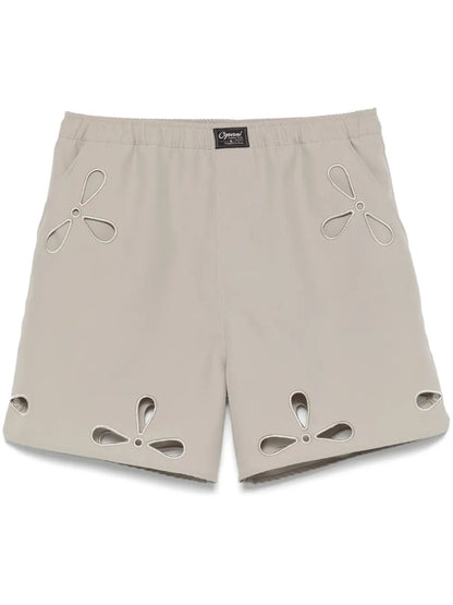 Petal-Embroidered Cut-Out Shorts