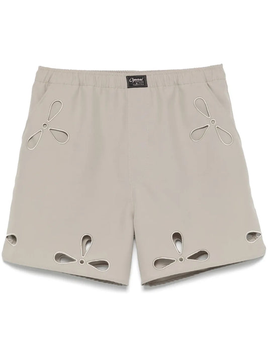 Petal-Embroidered Cut-Out Shorts