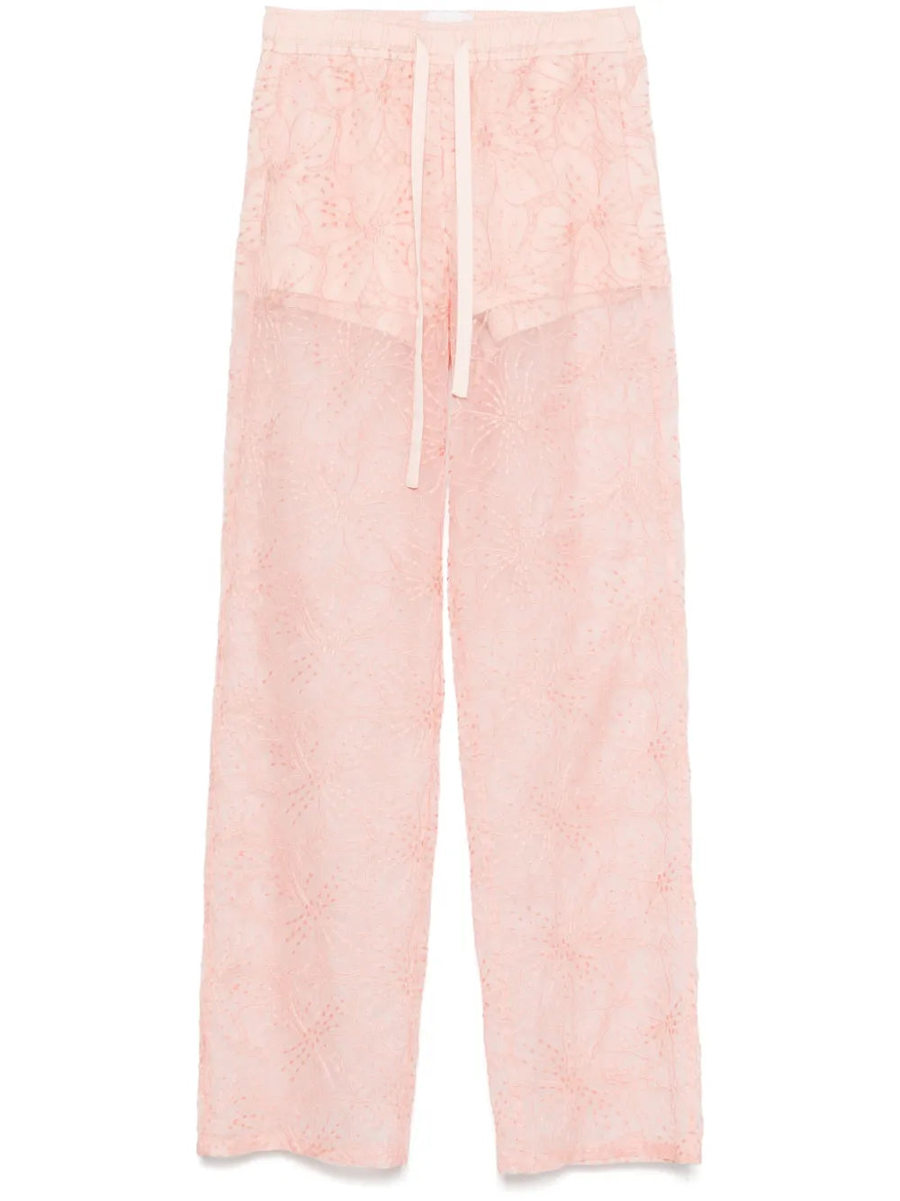 Floral-Embroidered Organza Trousers
