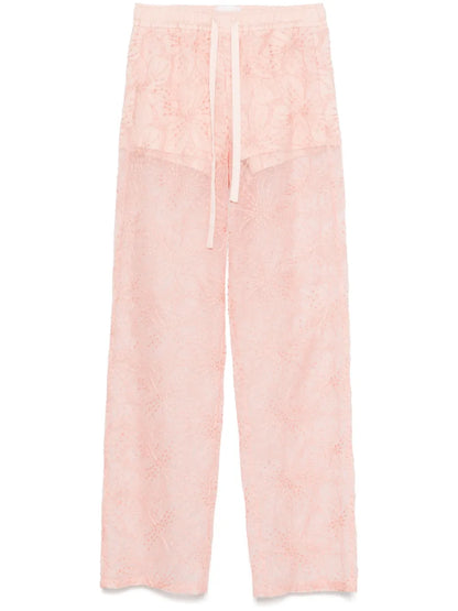 Floral-Embroidered Organza Trousers