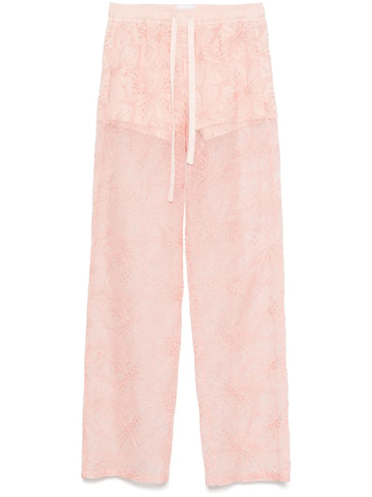 Floral-Embroidered Organza Trousers