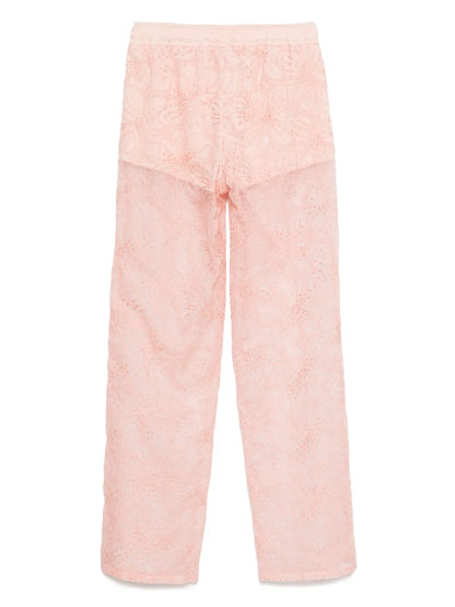 Floral-Embroidered Organza Trousers