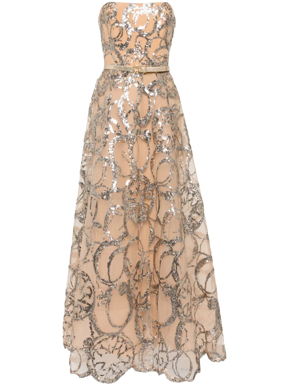 Embroidered Strapless Gown