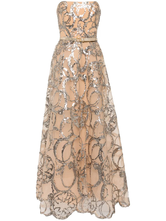 Embroidered Strapless Gown