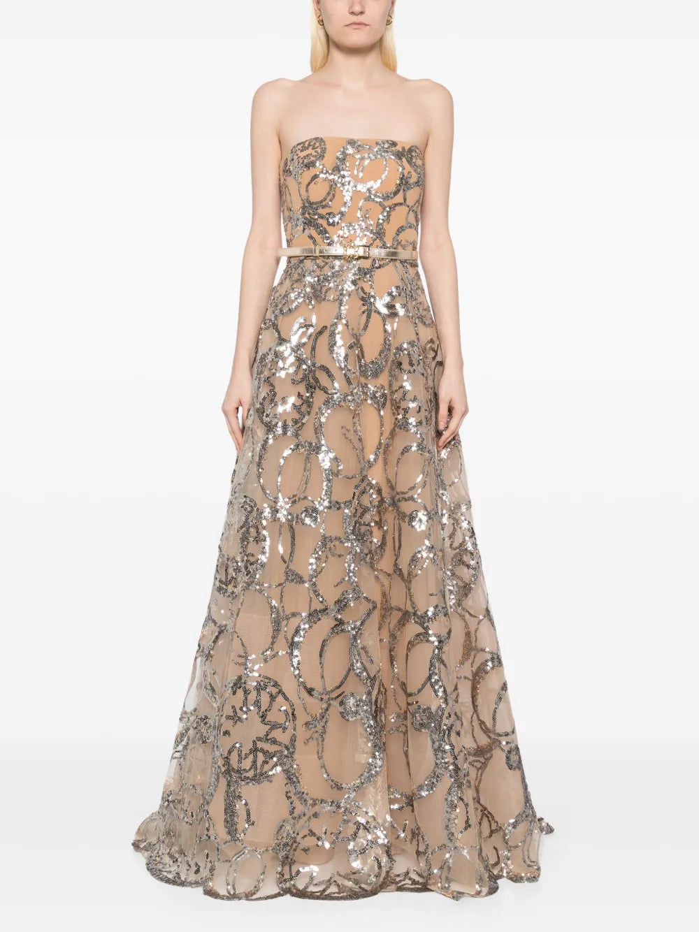 Embroidered Strapless Gown