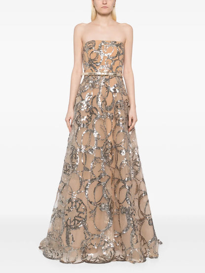 Embroidered Strapless Gown