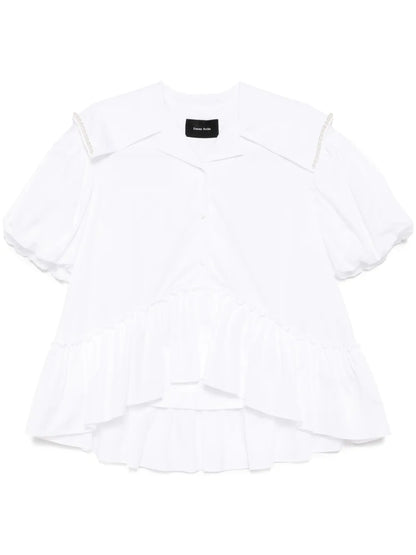 Sailor-Collar Puff-Sleeves Shirt
