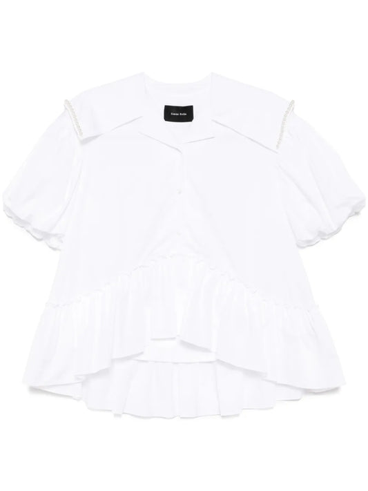 Sailor-Collar Puff-Sleeves Shirt