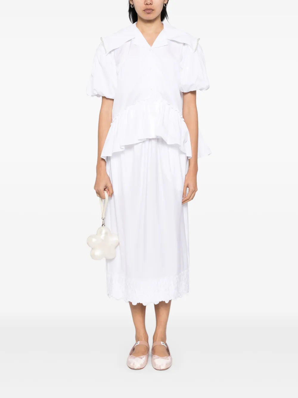 Sailor-Collar Puff-Sleeves Shirt
