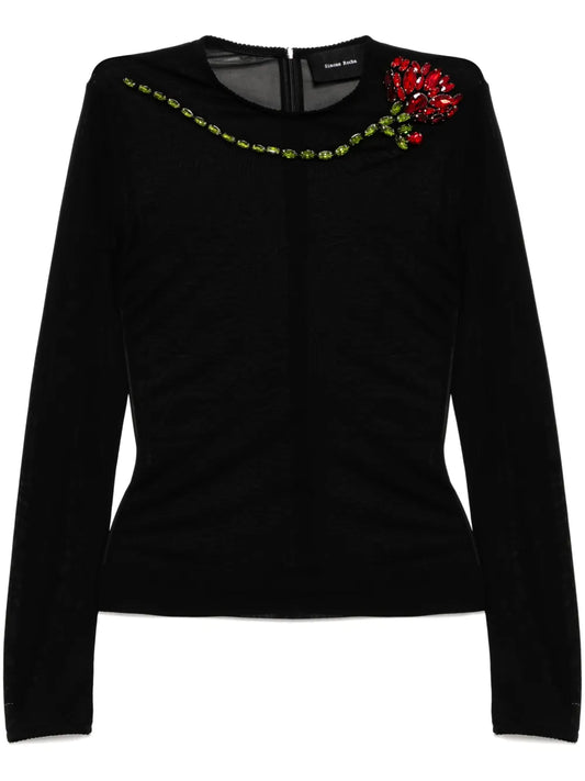 Carnation-Embellished Mesh Top