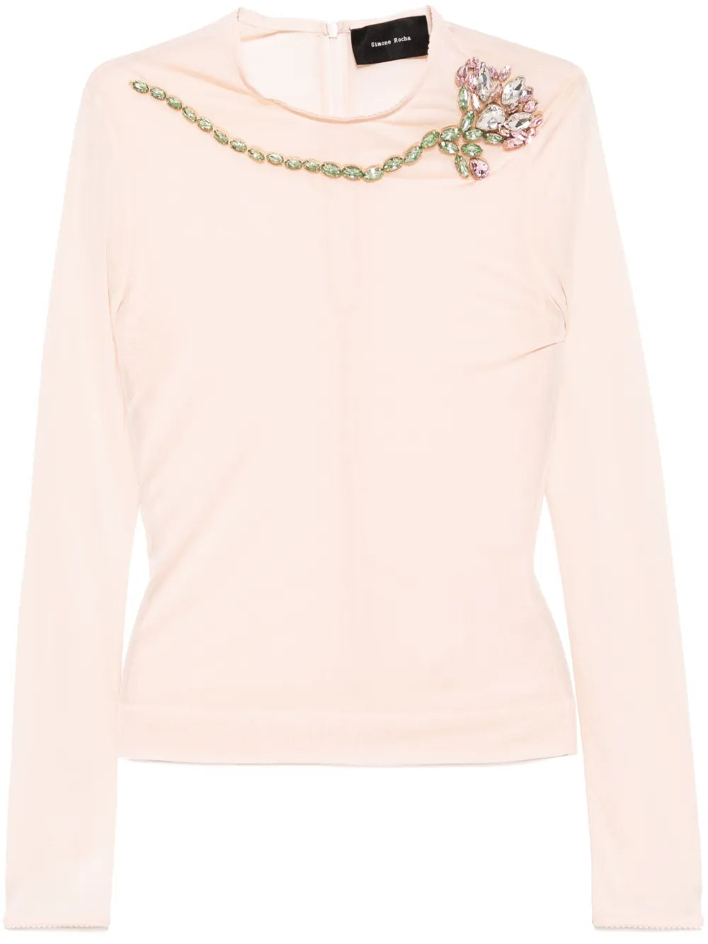 Carnation-Embellished Mesh Top