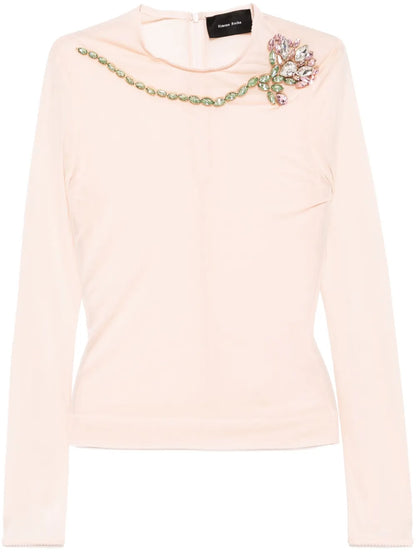 Carnation-Embellished Mesh Top