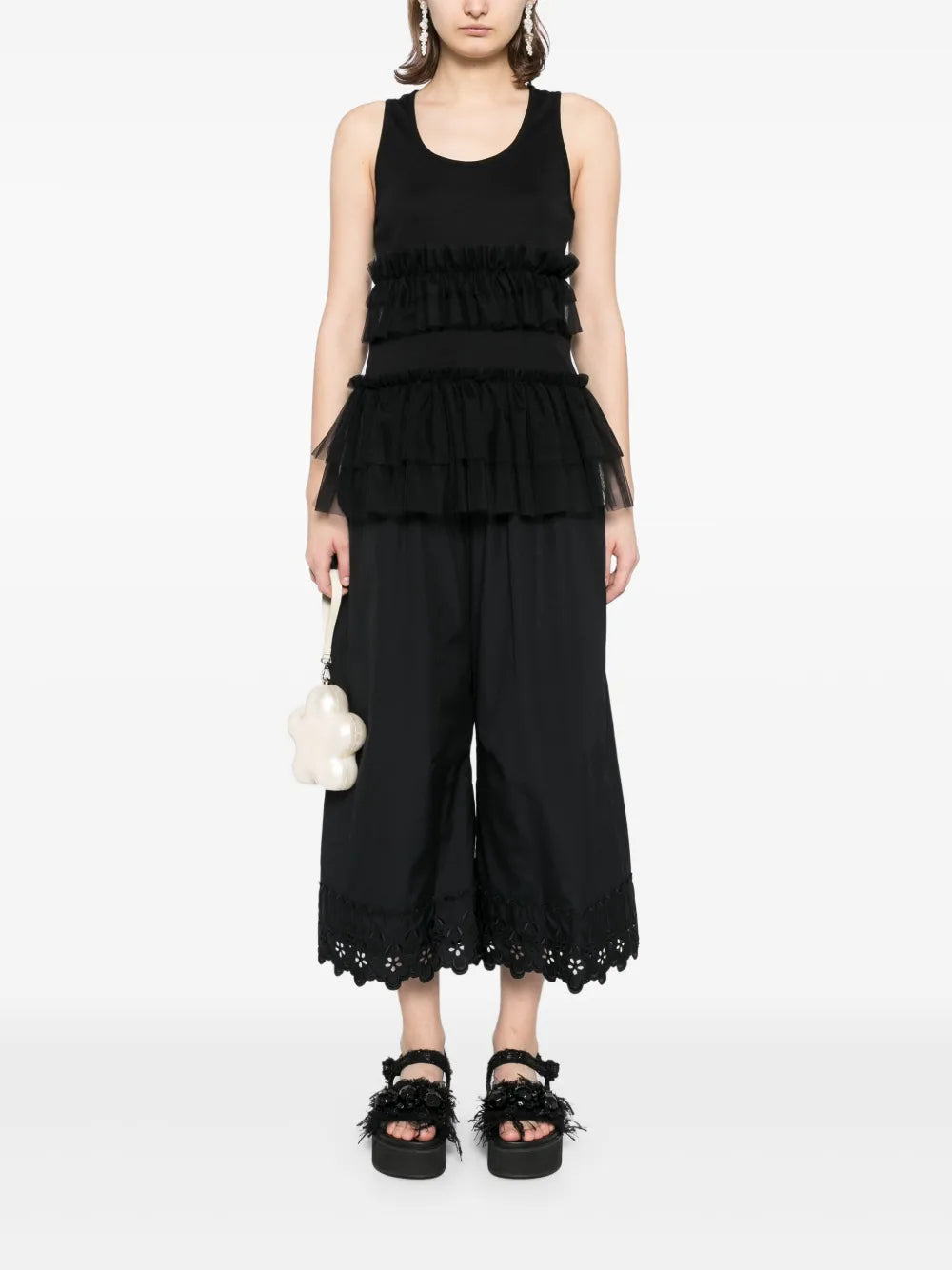 Ruffle-Waisted Cropped Trousers