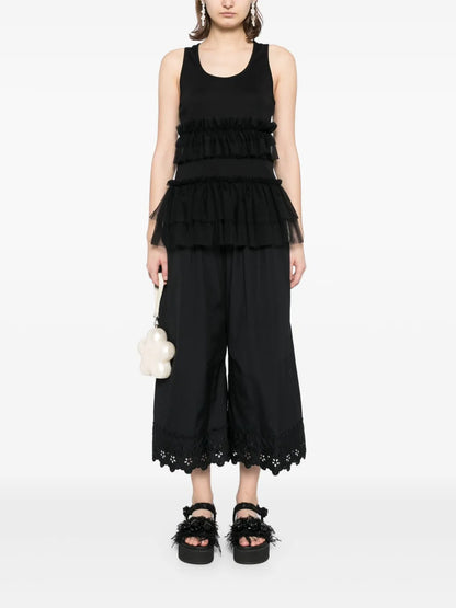 Ruffle-Waisted Cropped Trousers