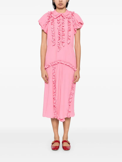 Ruffled Multi-Stitched Midi Dress