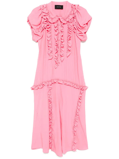 Ruffled Multi-Stitched Midi Dress