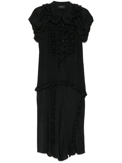 Ruffled Multi-Stitched Midi Dress