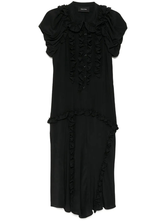 Ruffled Multi-Stitched Midi Dress