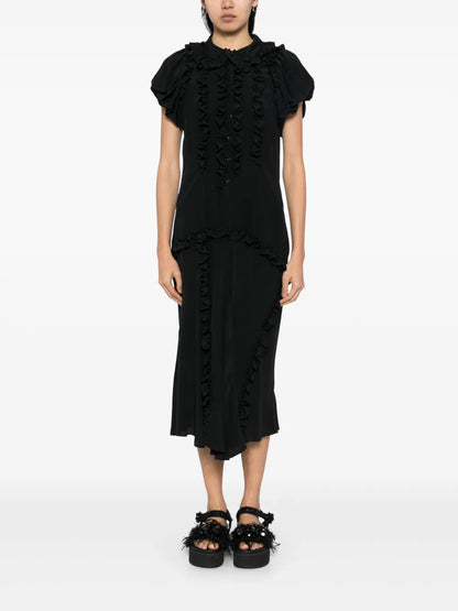 Ruffled Multi-Stitched Midi Dress