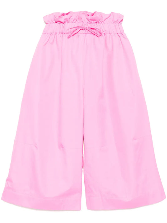 Ruffled-Waist Cropped Trousers