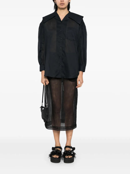 Sailor-Collar Puff-Sleeves Shirt