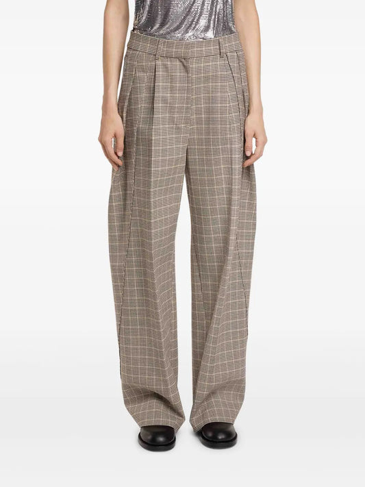 Checked Pleated Wide-Leg Trousers