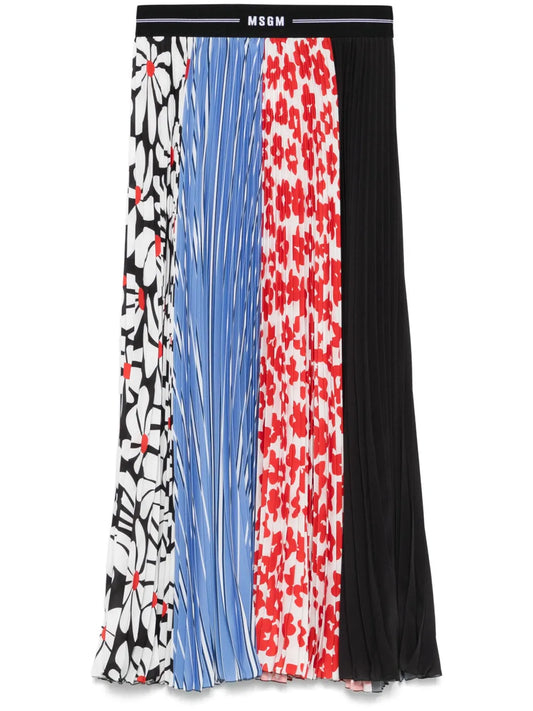 Mix-Print Midi Skirt