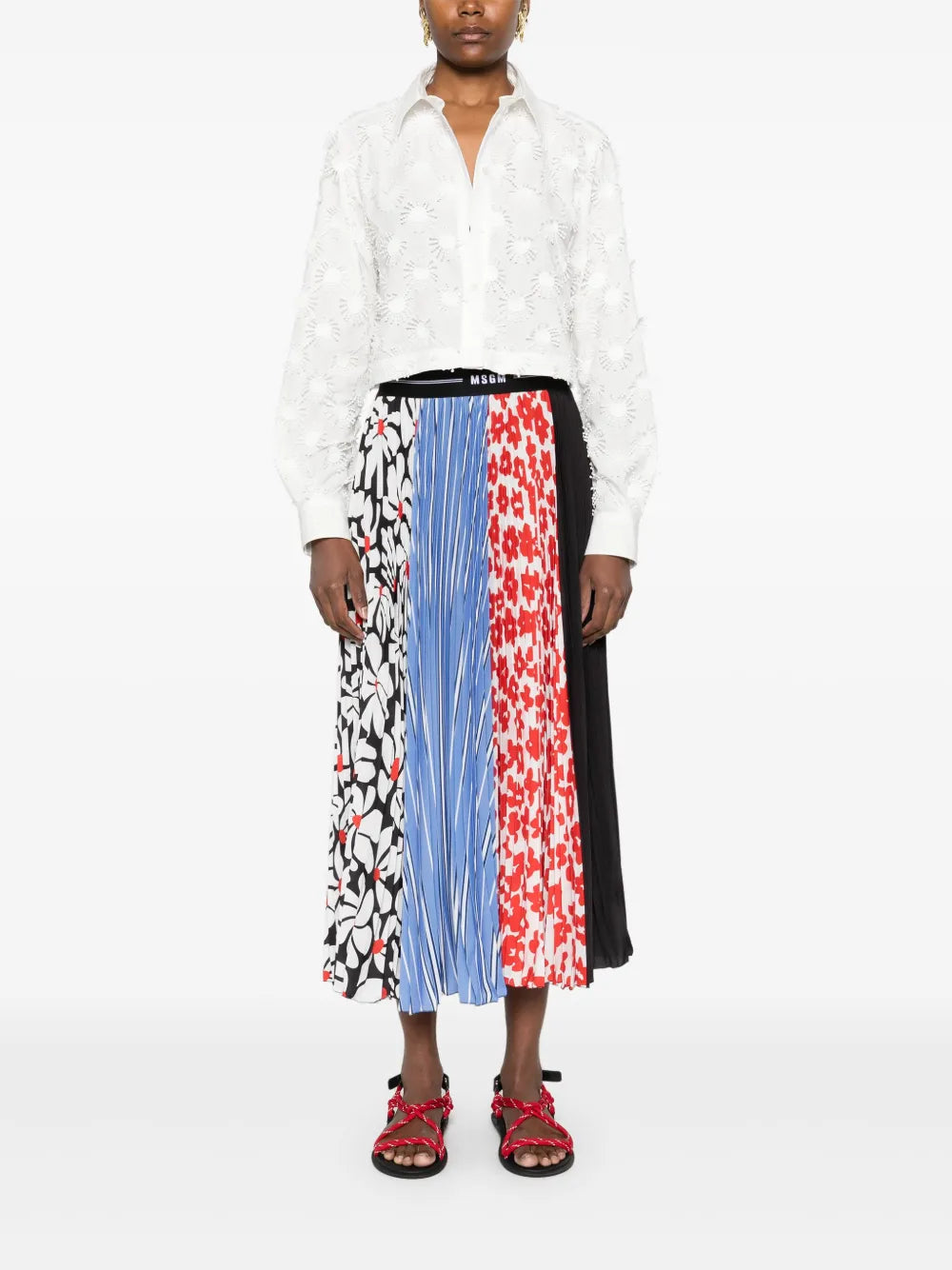 Mix-Print Midi Skirt