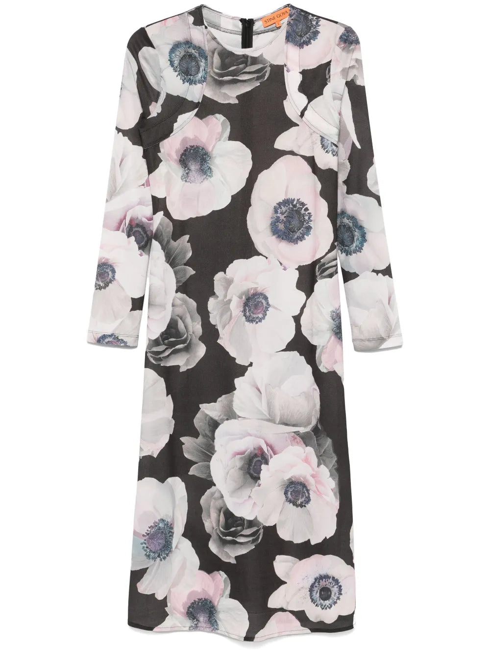 Crew-Neck Long-Sleeve Midi Dress