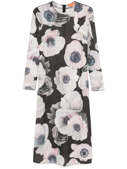 Crew-Neck Long-Sleeve Midi Dress