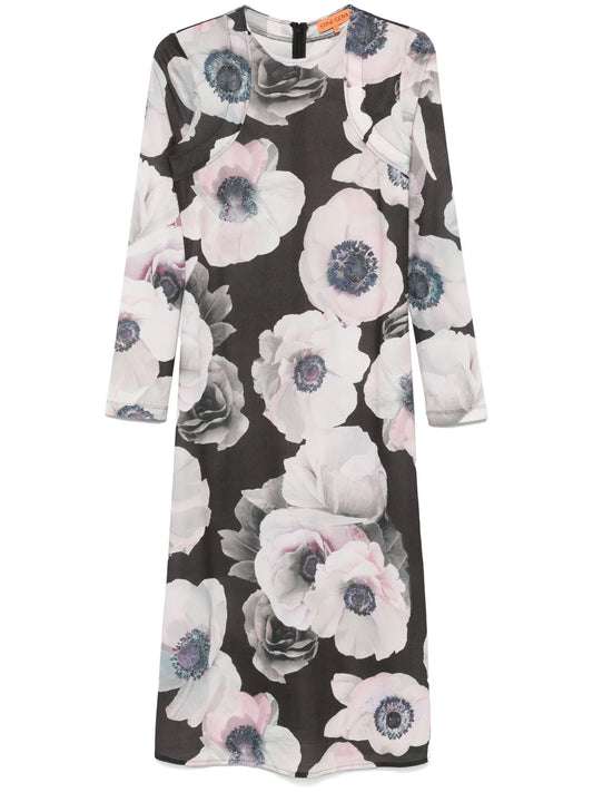 Crew-Neck Long-Sleeve Midi Dress