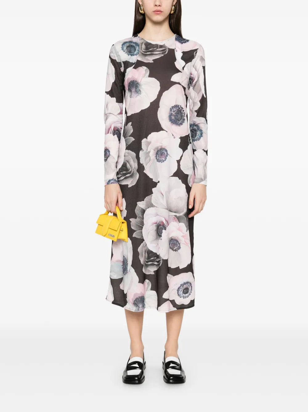 Crew-Neck Long-Sleeve Midi Dress