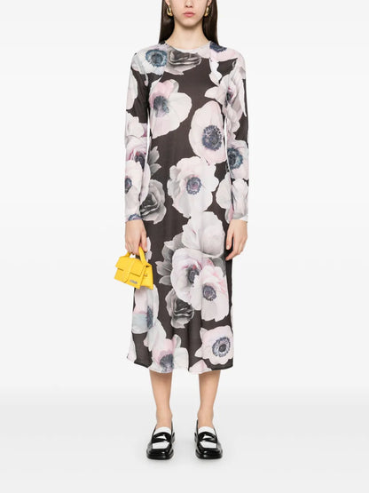 Crew-Neck Long-Sleeve Midi Dress