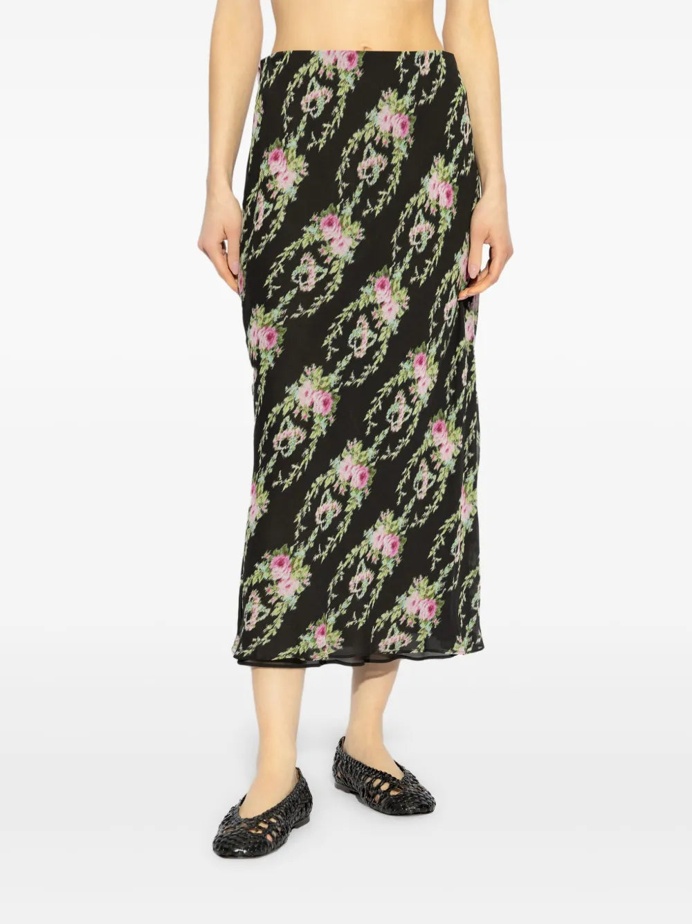 Rose-Intarsia Midi Skirt