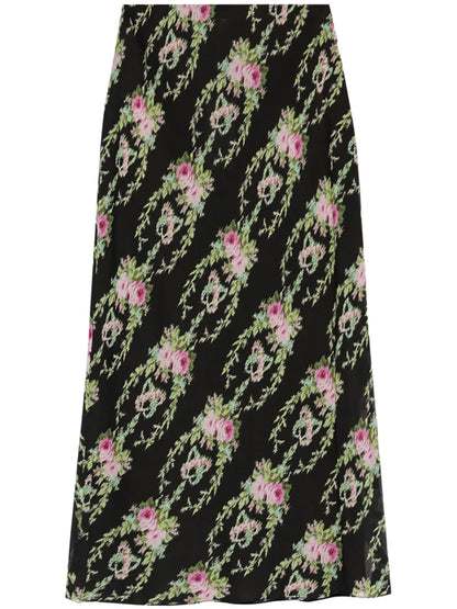 Rose-Intarsia Midi Skirt