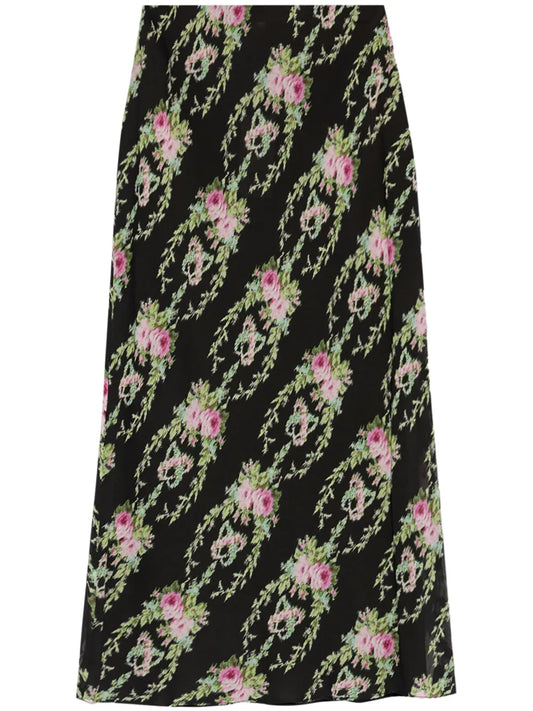 Rose-Intarsia Midi Skirt