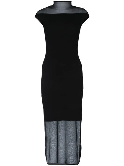 Sheer-Panels Midi Dress