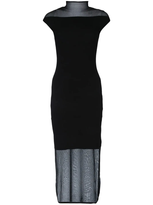 Sheer-Panels Midi Dress
